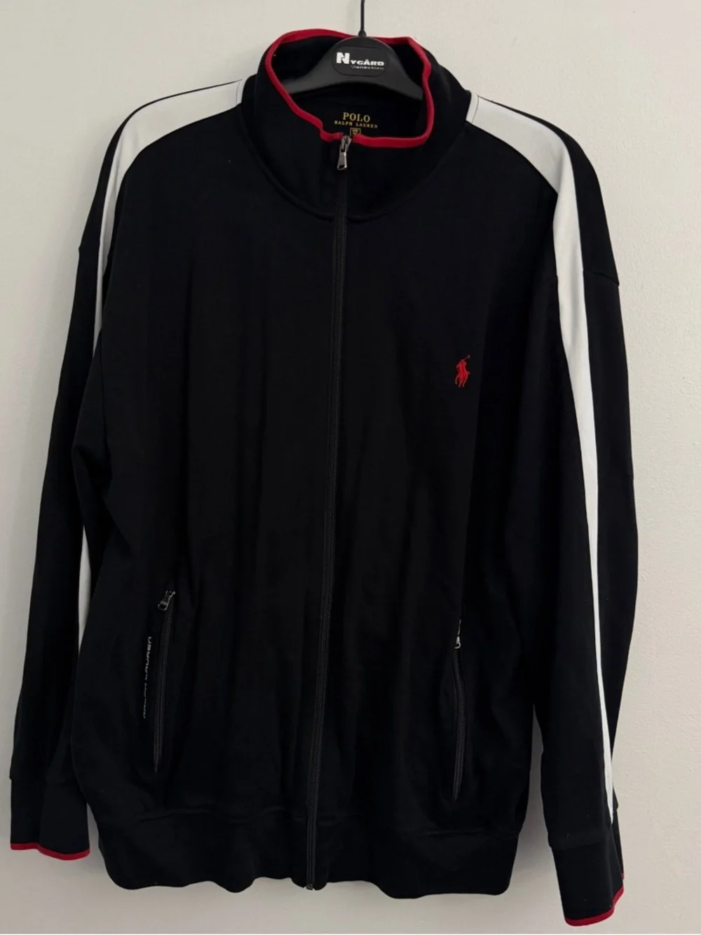 Polo Ralph Lauren Big & Tall Black White Striped Interlock Track Jacket Hoodie
